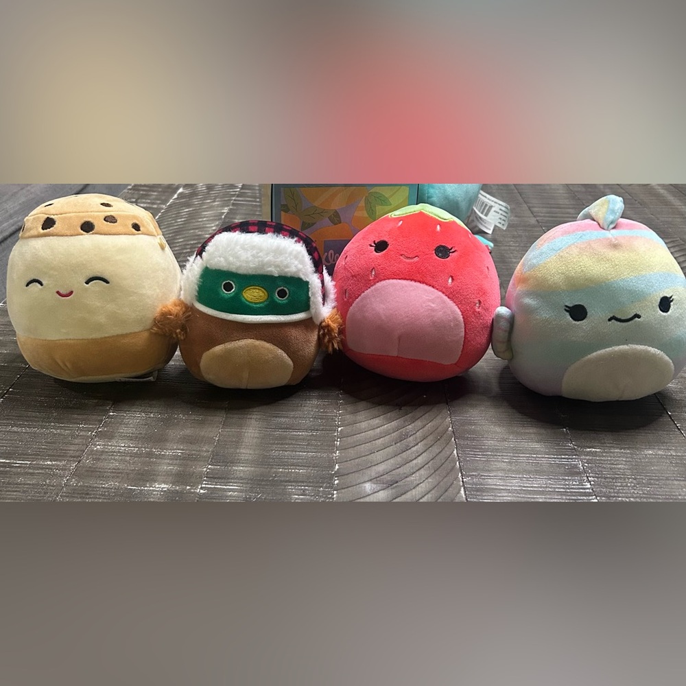Set of 4 Plush Squishmallow-Style Character Plushies in Pastel & Warm Tones